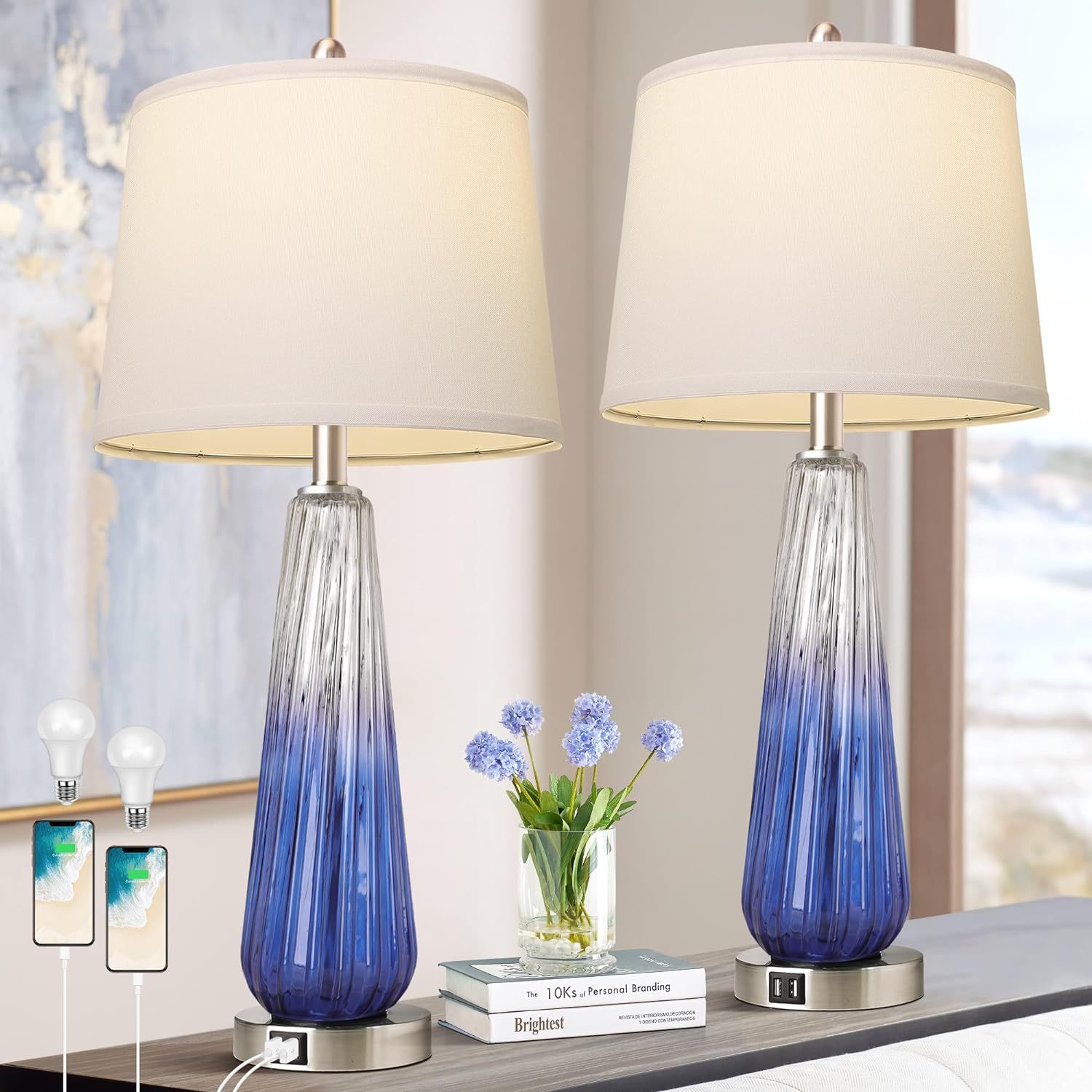 Table Lamps Set of 2 with Touch Control and USB Ports