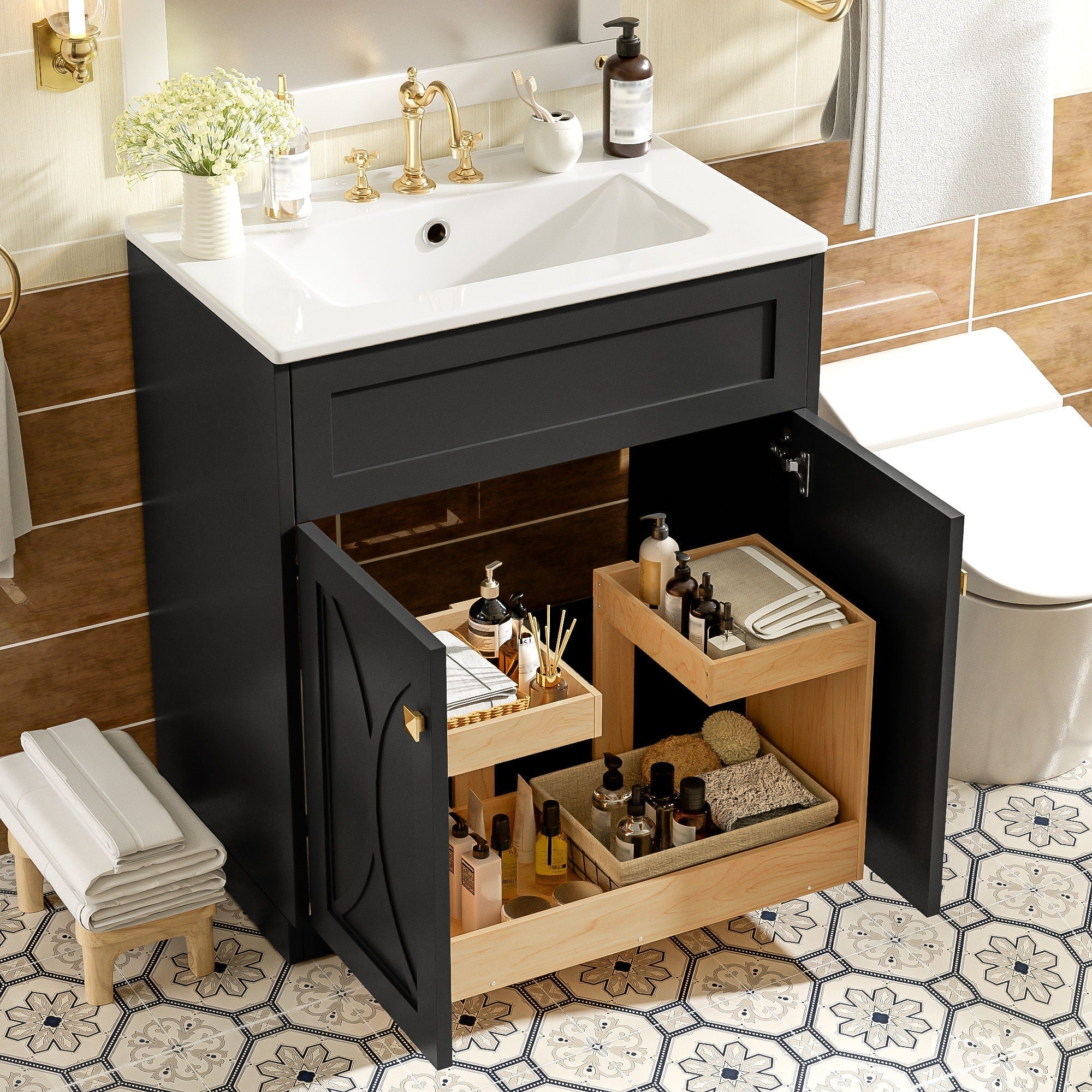Bathroom Vanity With Sink, Freestanding Storage Cabinet With Handles