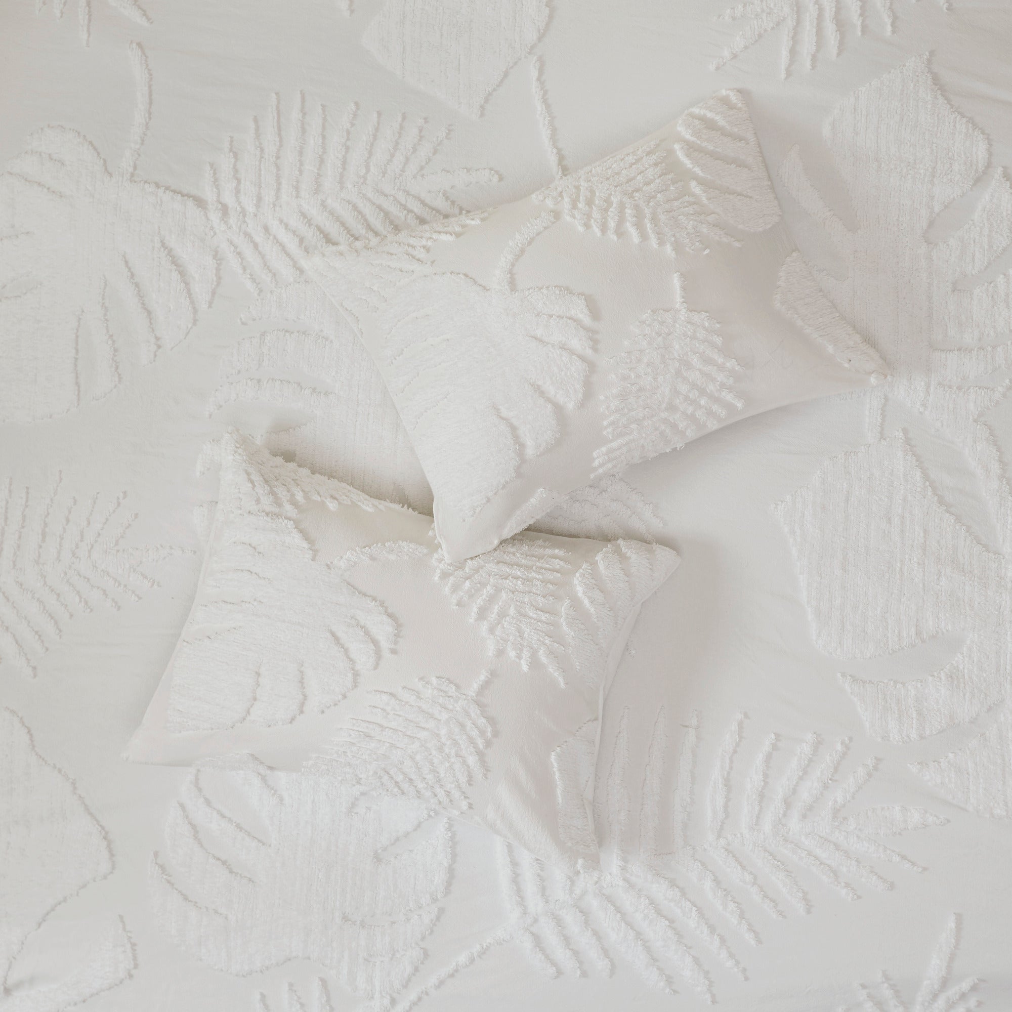 3 Piece Tufted Cotton Chenille Palm Comforter Set Off-White King/Cal King
