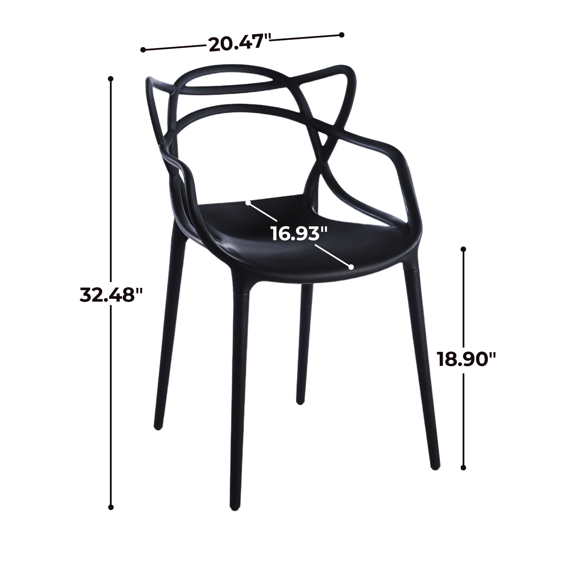 Dining Chair Set of 4 - Black Plastic