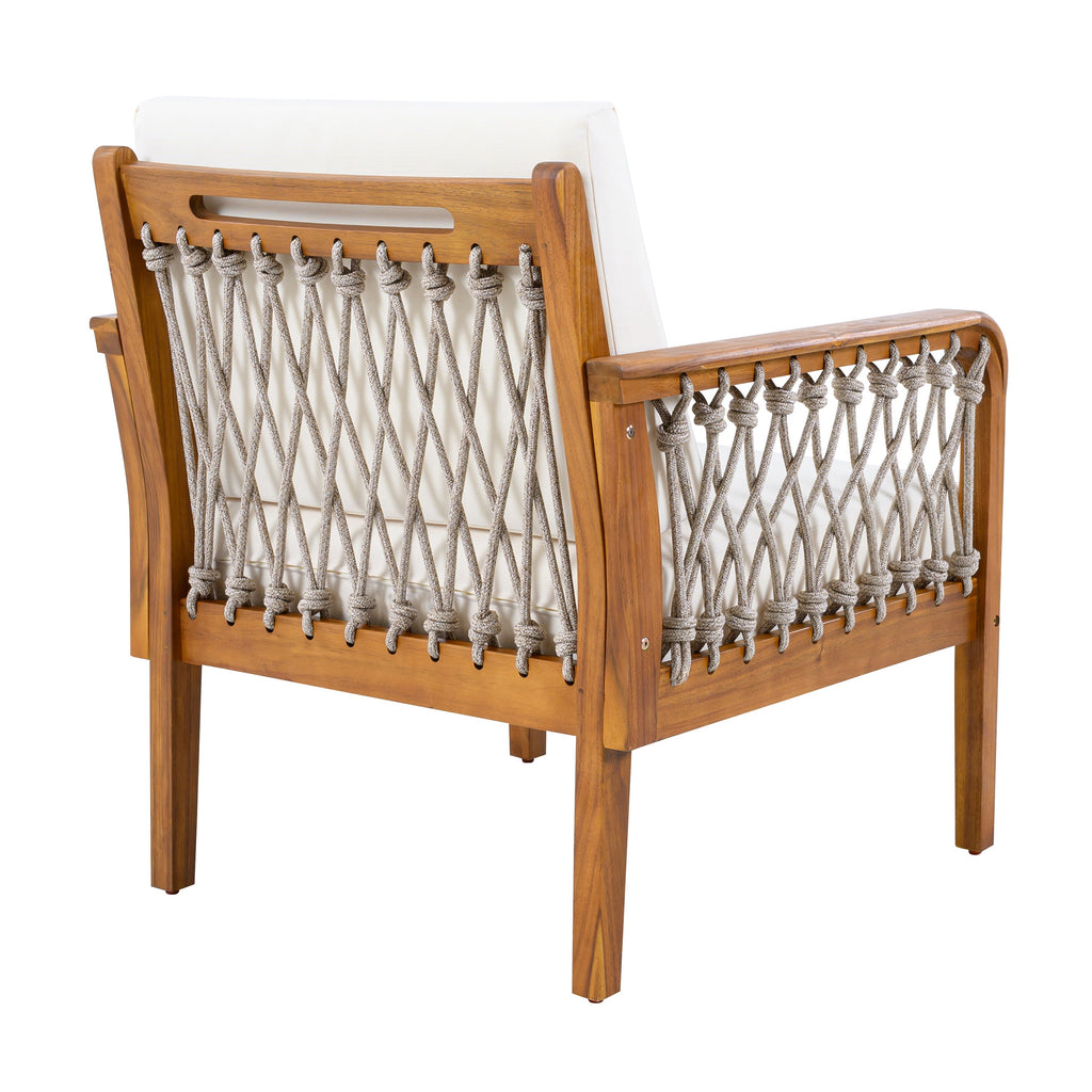 Outdoor Acacia Wood Club Chair with Handwoven Rope, Teak Finish