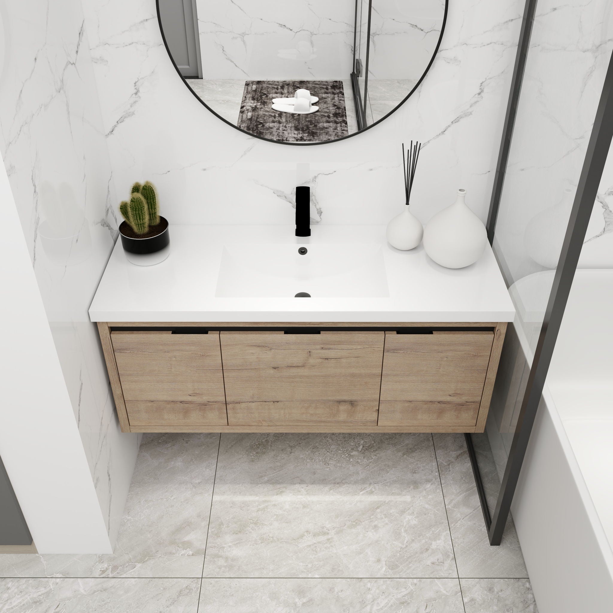 Floating Bathroom Vanity with Resin Sink and Soft-Close Doors