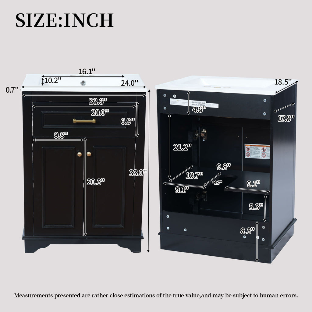 Bathroom Vanity With Integrated Sink, 2 Door Cabinet With Tip Out Drawer