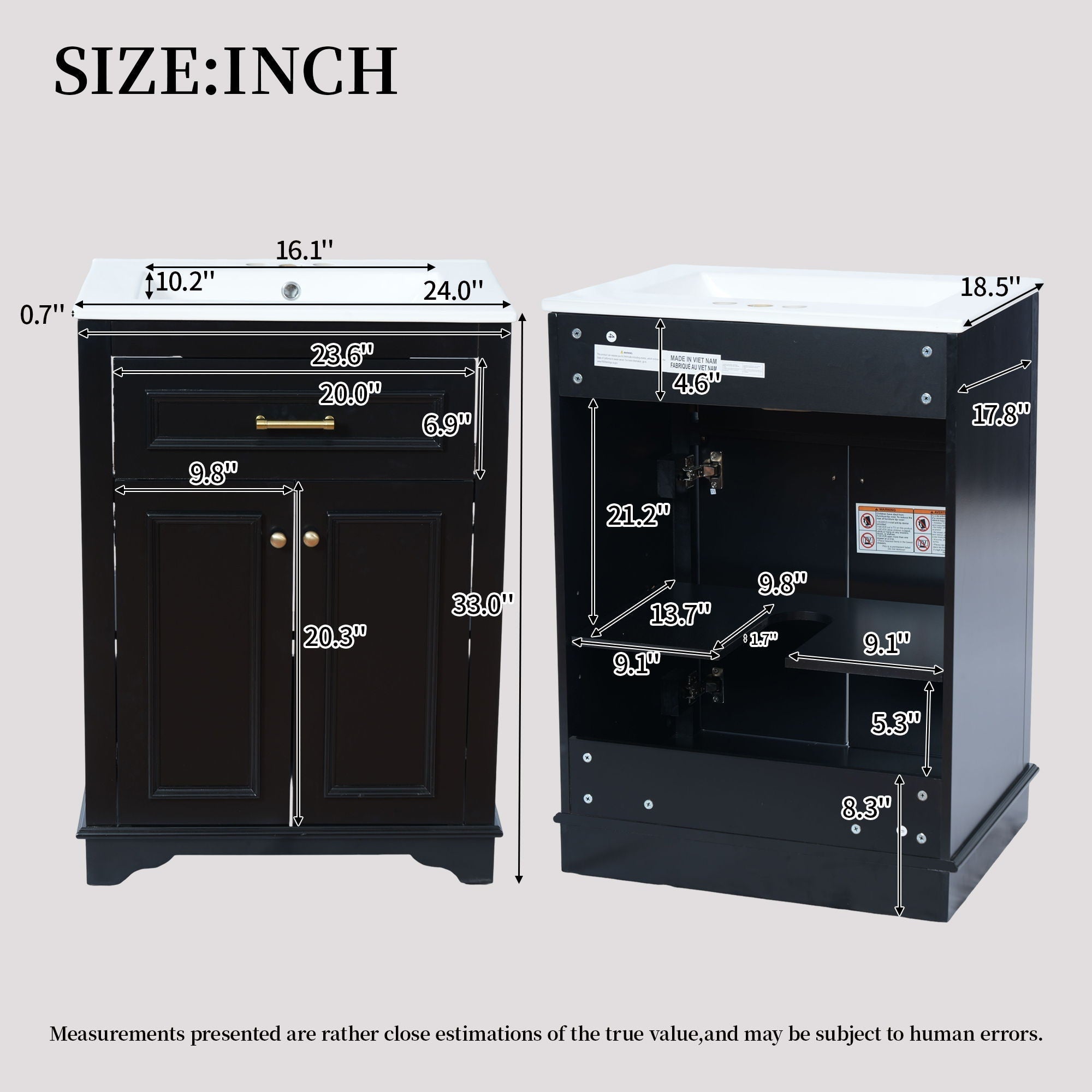 Bathroom Vanity With Integrated Sink, 2 Door Cabinet With Tip Out Drawer