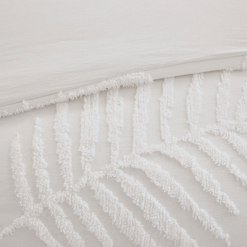 3 Piece Tufted Cotton Chenille Palm Comforter Set Off-White King/Cal King