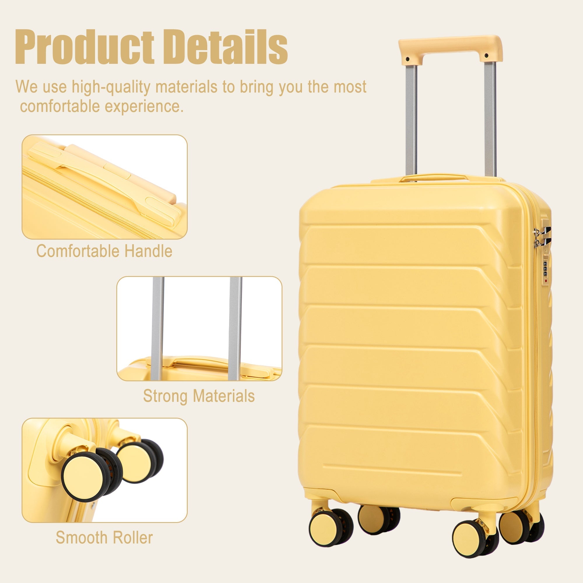 20 Inch ABS Hard Shell Travel Checked Luggage - Yellow