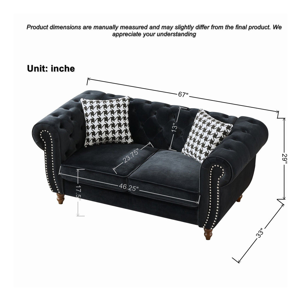 Chesterfield 3 And 2 Seater Upholstery Sofa With Roll Armrest & Nailhead Fabric Couch