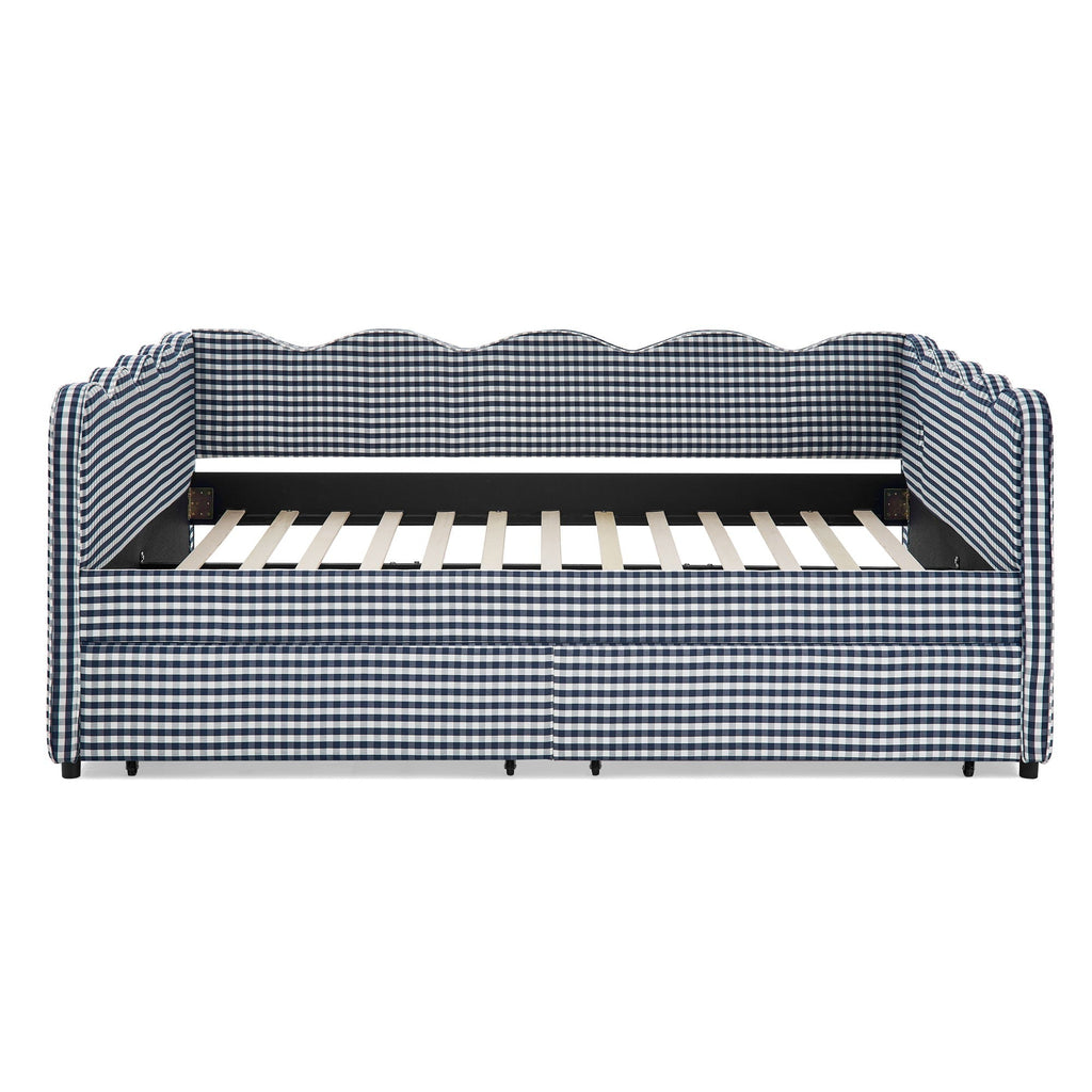 Gingham Daybed With USB Charging Port, Wave-Shaped Design