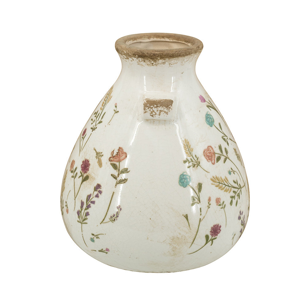 6.7x6.7x7.7' Round Ceramic Accent Vase with Multi-Colored Floral Motifs