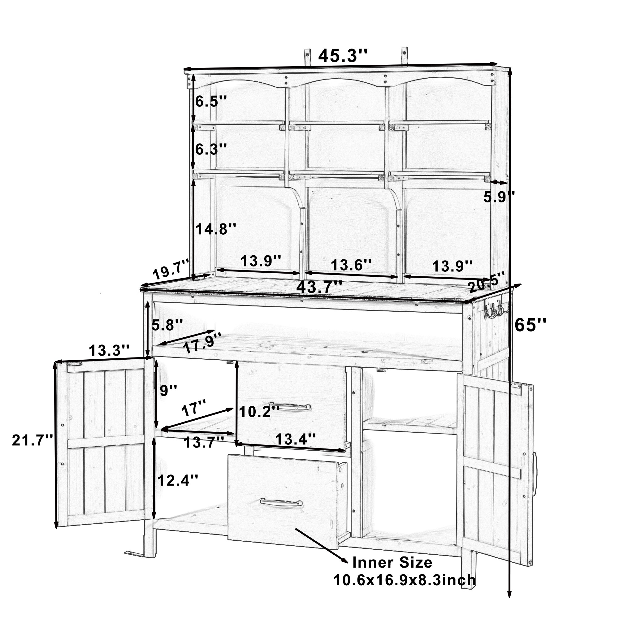 TOPMAX Large Fir Wood Potting Bench with Hutch and Storage