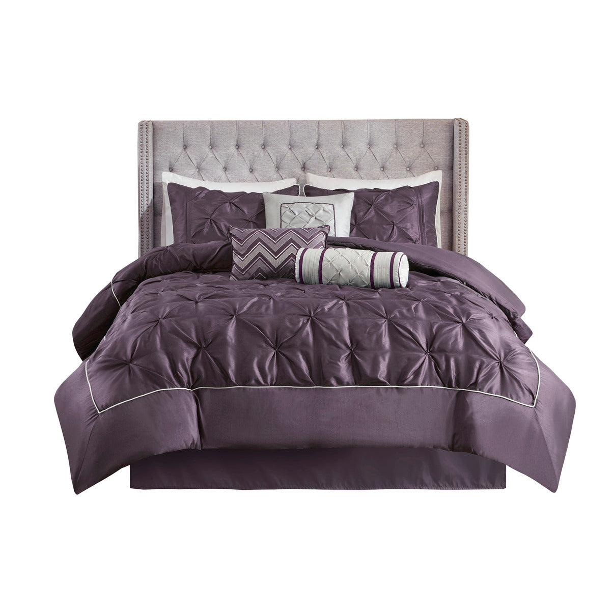 7 Piece Tufted Comforter Set Plum Full