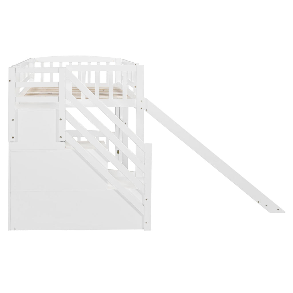 Loft Stairway Bed With 2 Drawers, Convertible Ladder And Slide