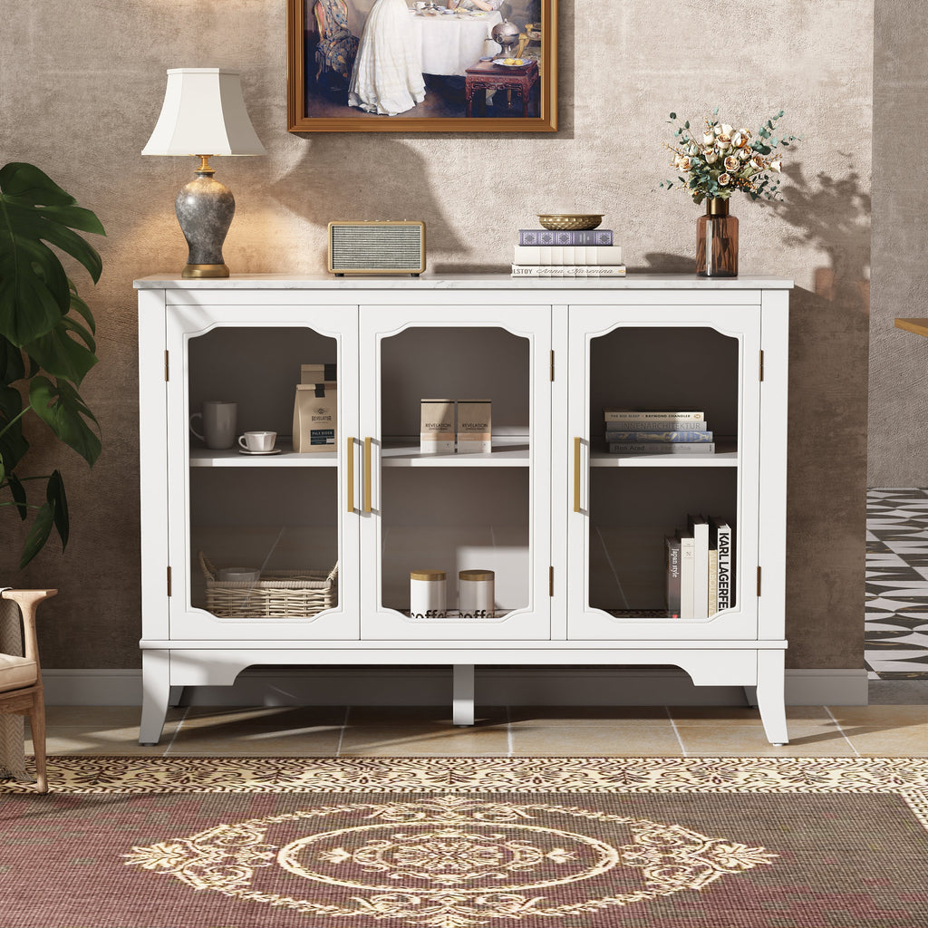 Storage Cabinet 3 Doors Stylish Style White