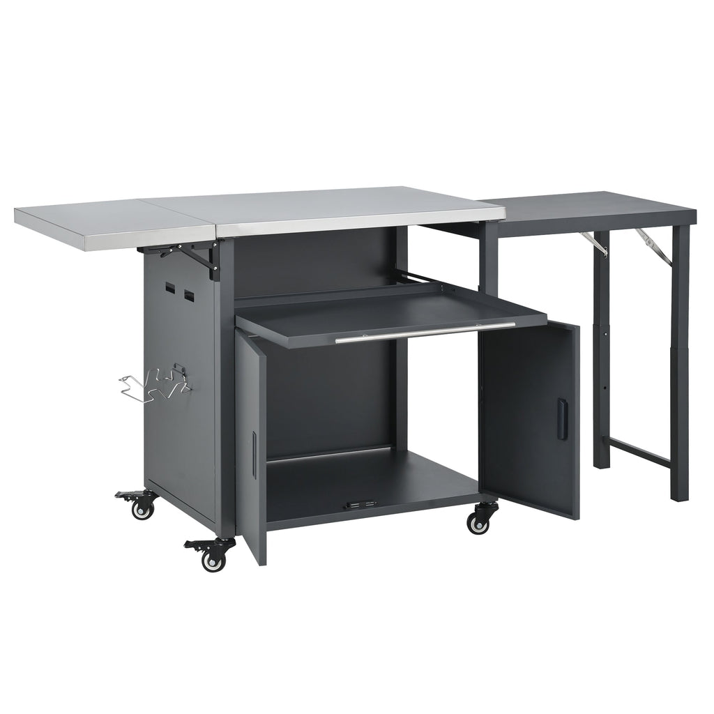 Foldable Outdoor Prep Station BBQ Cart Patio Dining Cart