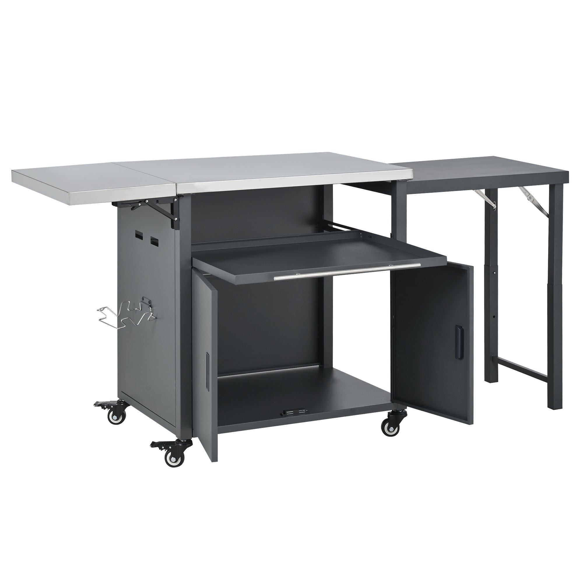 Foldable Outdoor Prep Station BBQ Cart Patio Dining Cart