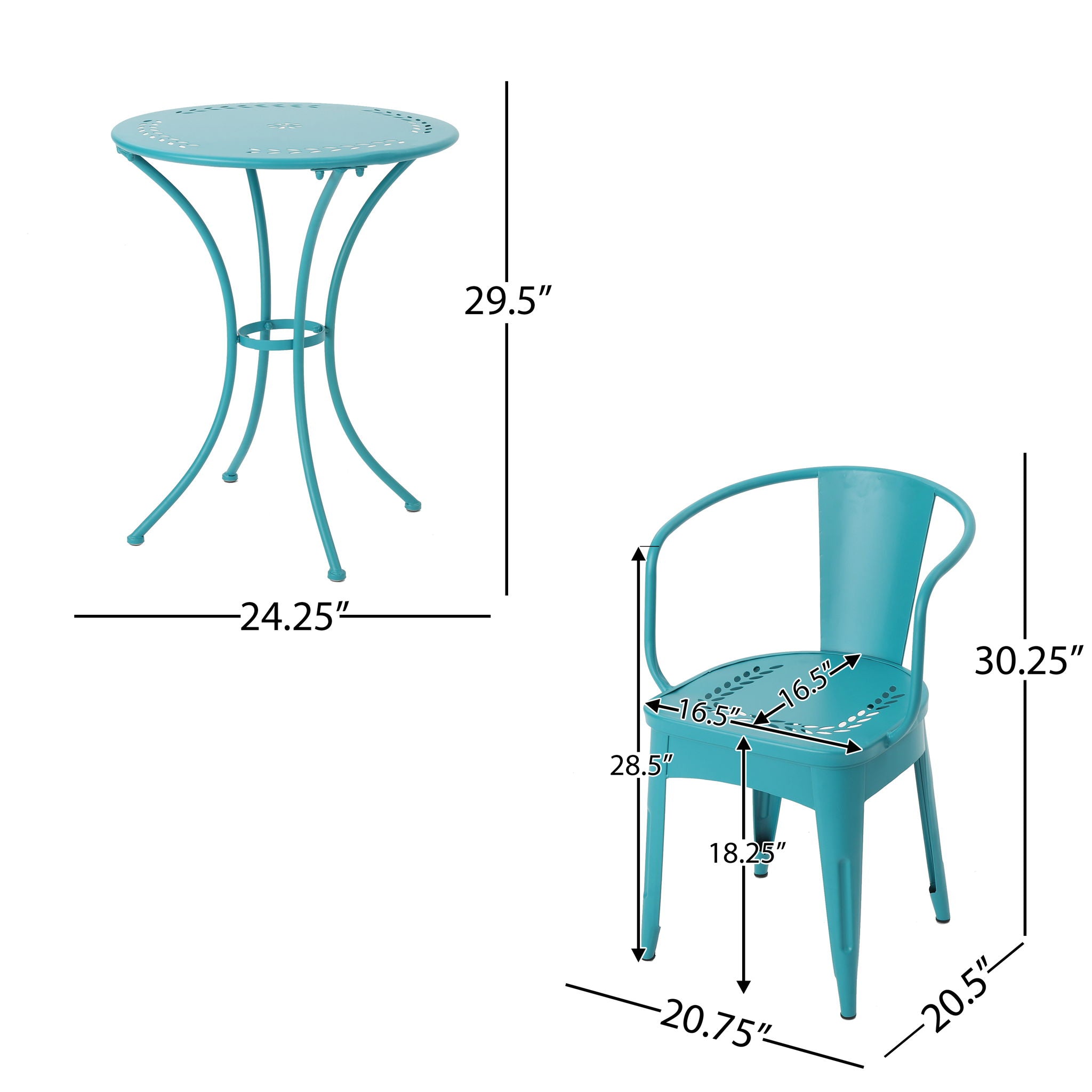 Lourdes 3 Piece Metal Outdoor Set - Teal