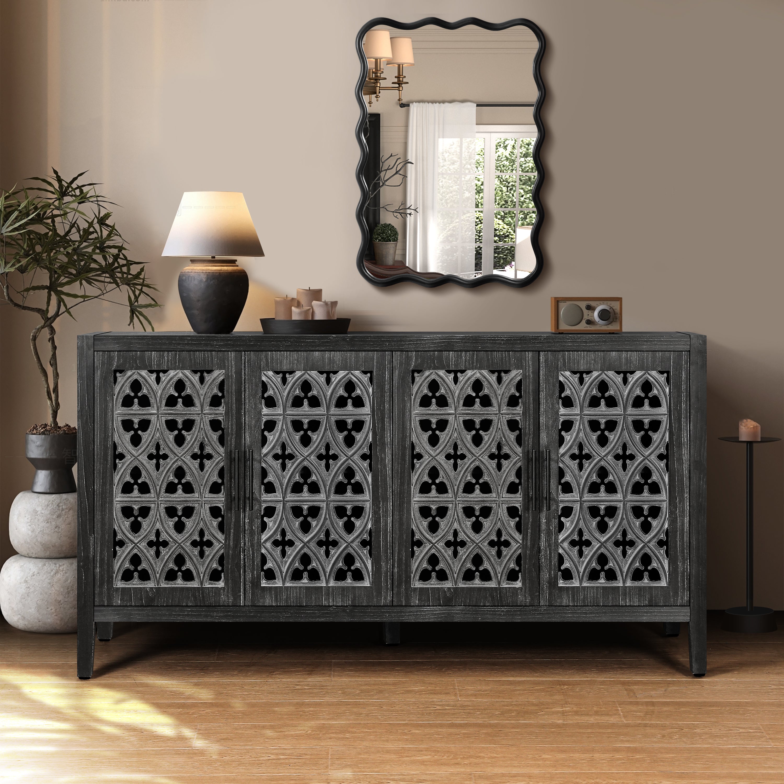 Hollow Four Door Antique Cabinet, American Country Style