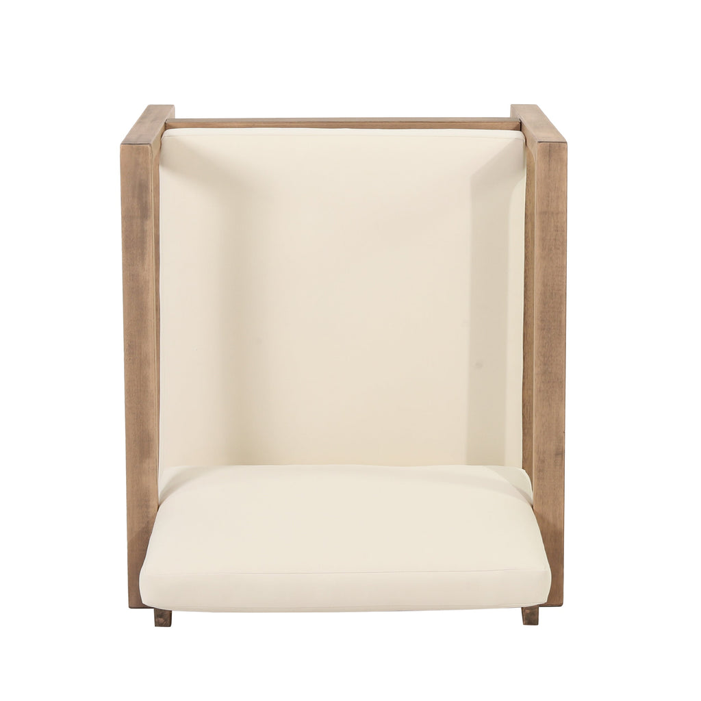 Set of 2 Outdoor Acacia Wood Patio Club Chairs with Beige Cushions