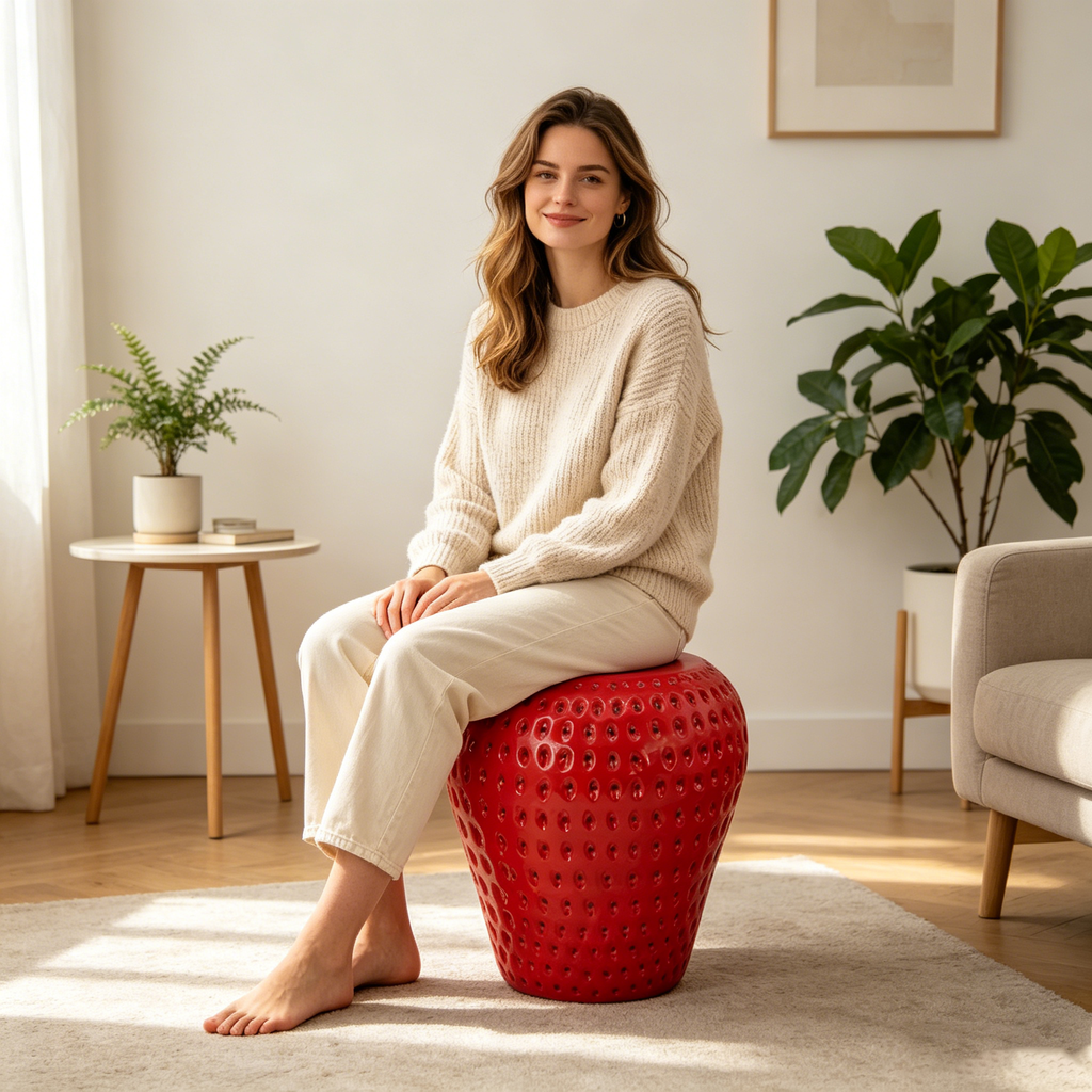 Strawberry Fruit Stool, 13.4" Oversized Resin Stool