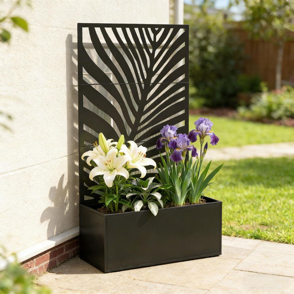 Outdoor Raised Garden Bed with Privacy Screen and Metal Planter Box