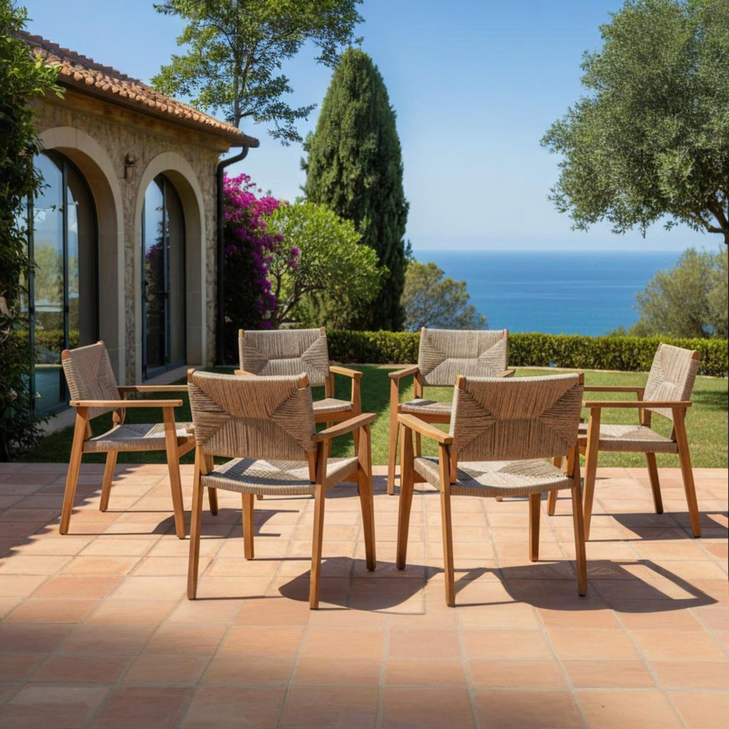 Durable Outdoor Dining Chair Set with Acacia Wood Frame and Wicker Seat