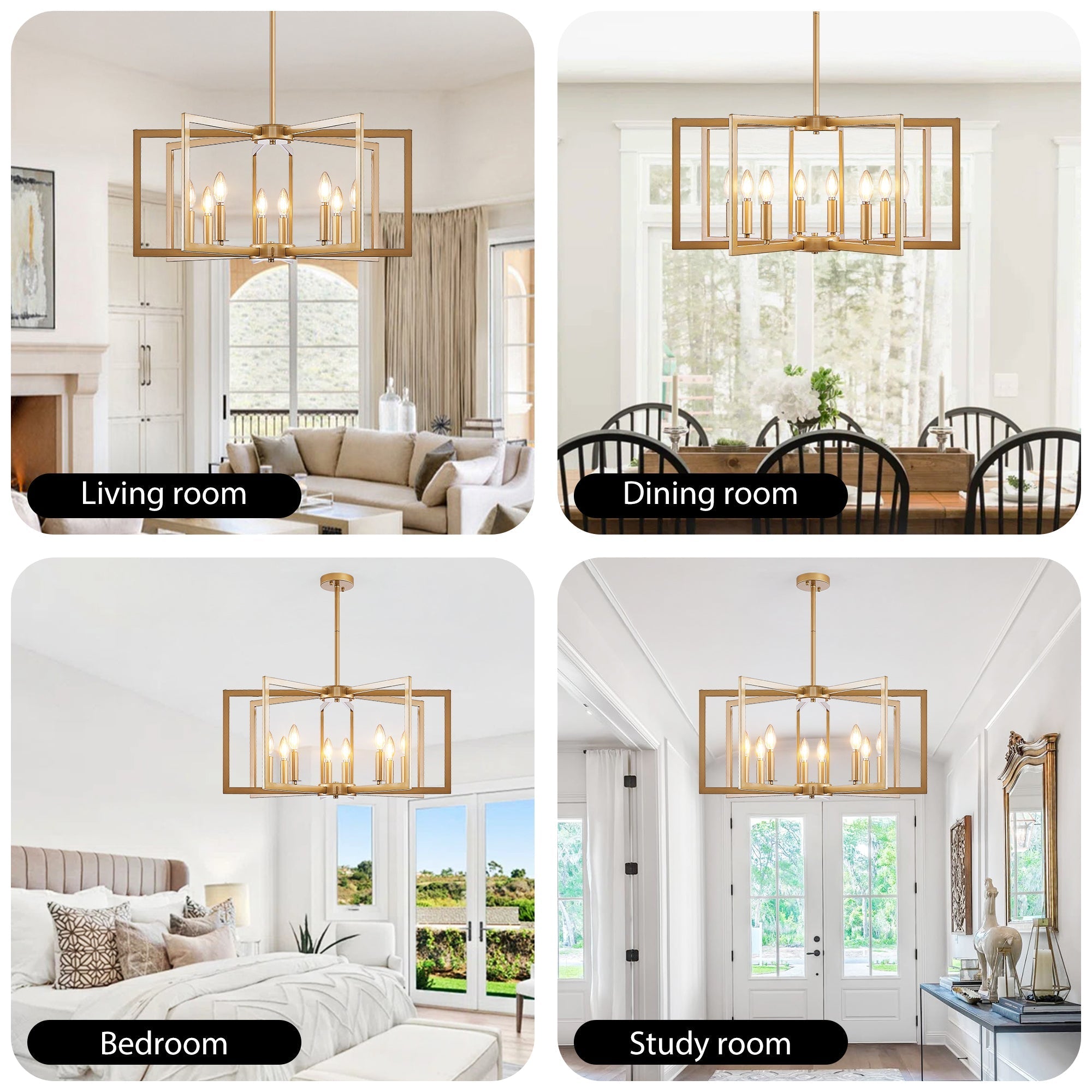 27' Modern Golden Geometric 8-Light Chandelier