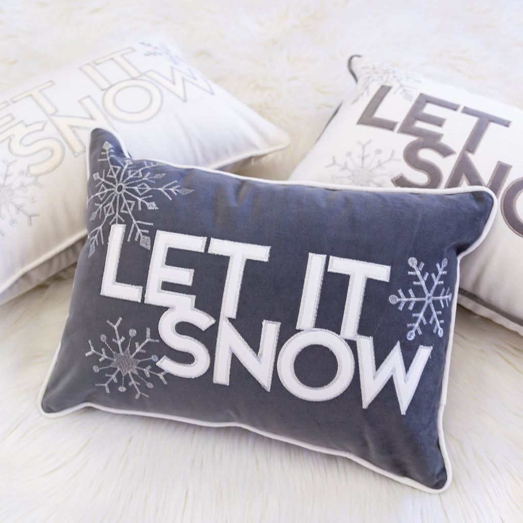 Nneka Let It Snow White Velvet Lumbar Pillow with Insert 14x20