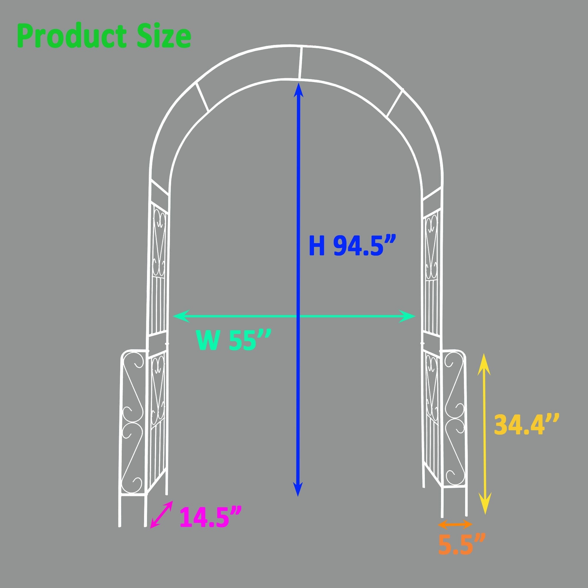 Metal Garden Arch W55'' x H94.5'' - Cream White Outdoor Arbor
