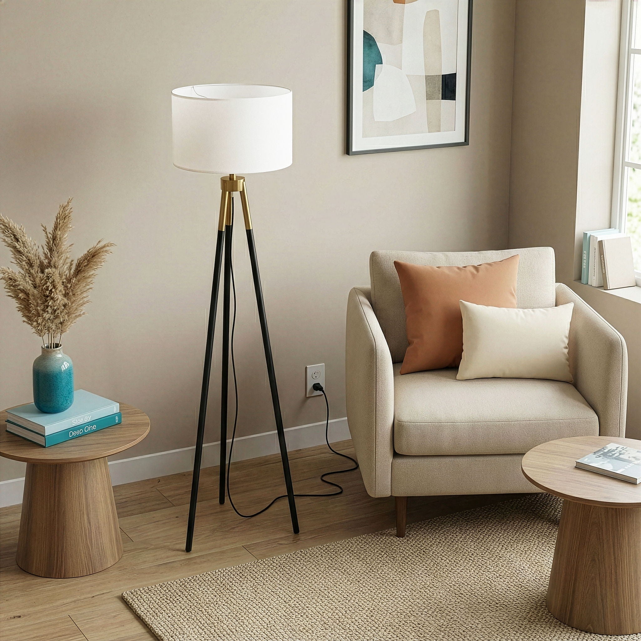 Sway - Floor Lamp With On / Off Switch Triple Legs Shade - Black / Gold / White