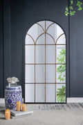 34x65.5' Arched Full-Length Mirror with Black and Gold Windowpane Design
