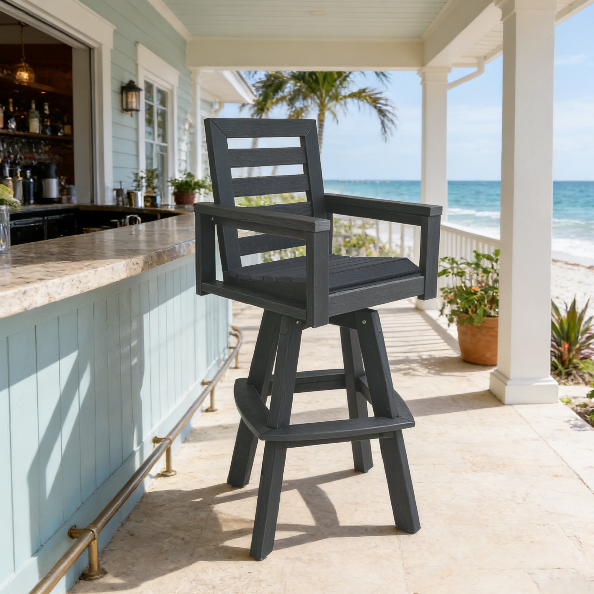 Outdoor 360° Swivel Bar Chair in Slate Grey