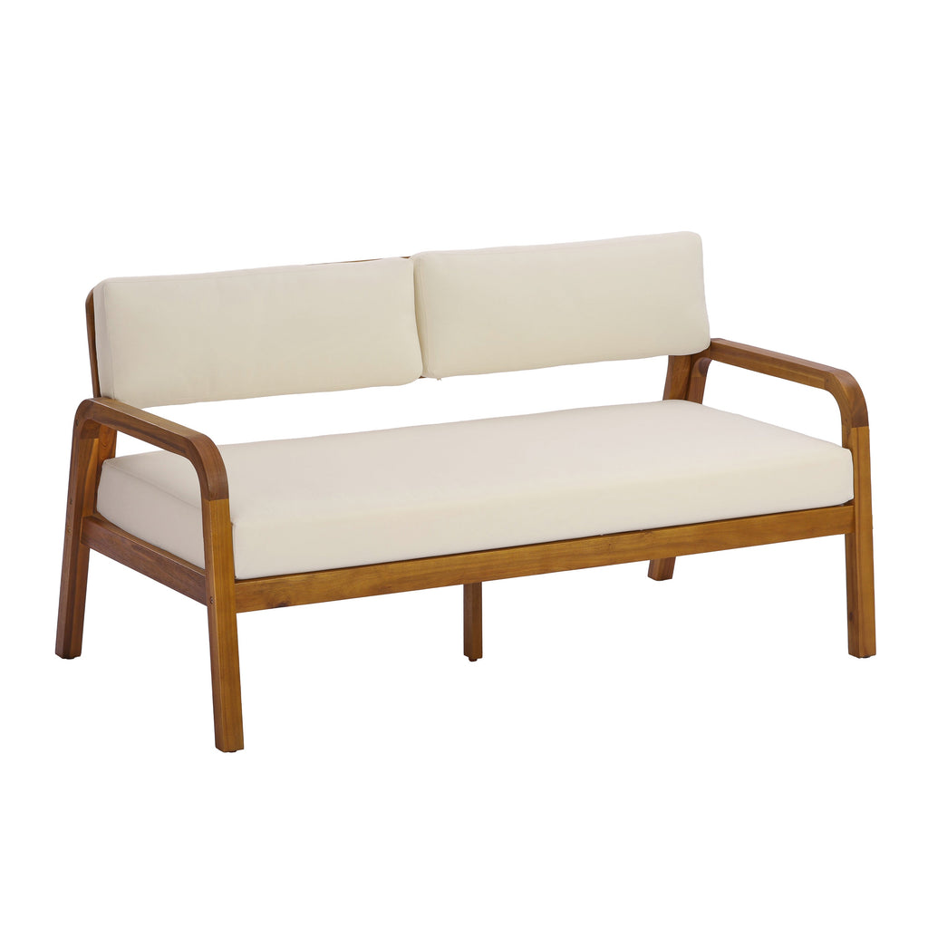 2-Pieces Outdoor Sofa Set with Cushions Teak Acacia Wood