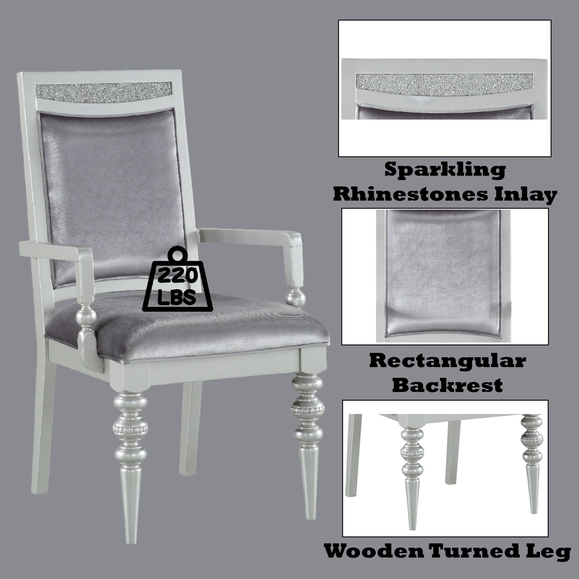 Maverick Arm Chair Set of 2 - Silver