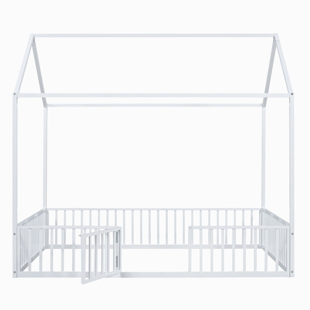 Metal House Bed With Fence And Door