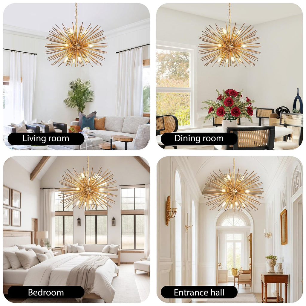 29" Mid-Century Modern 12-Light Starburst Chandelier