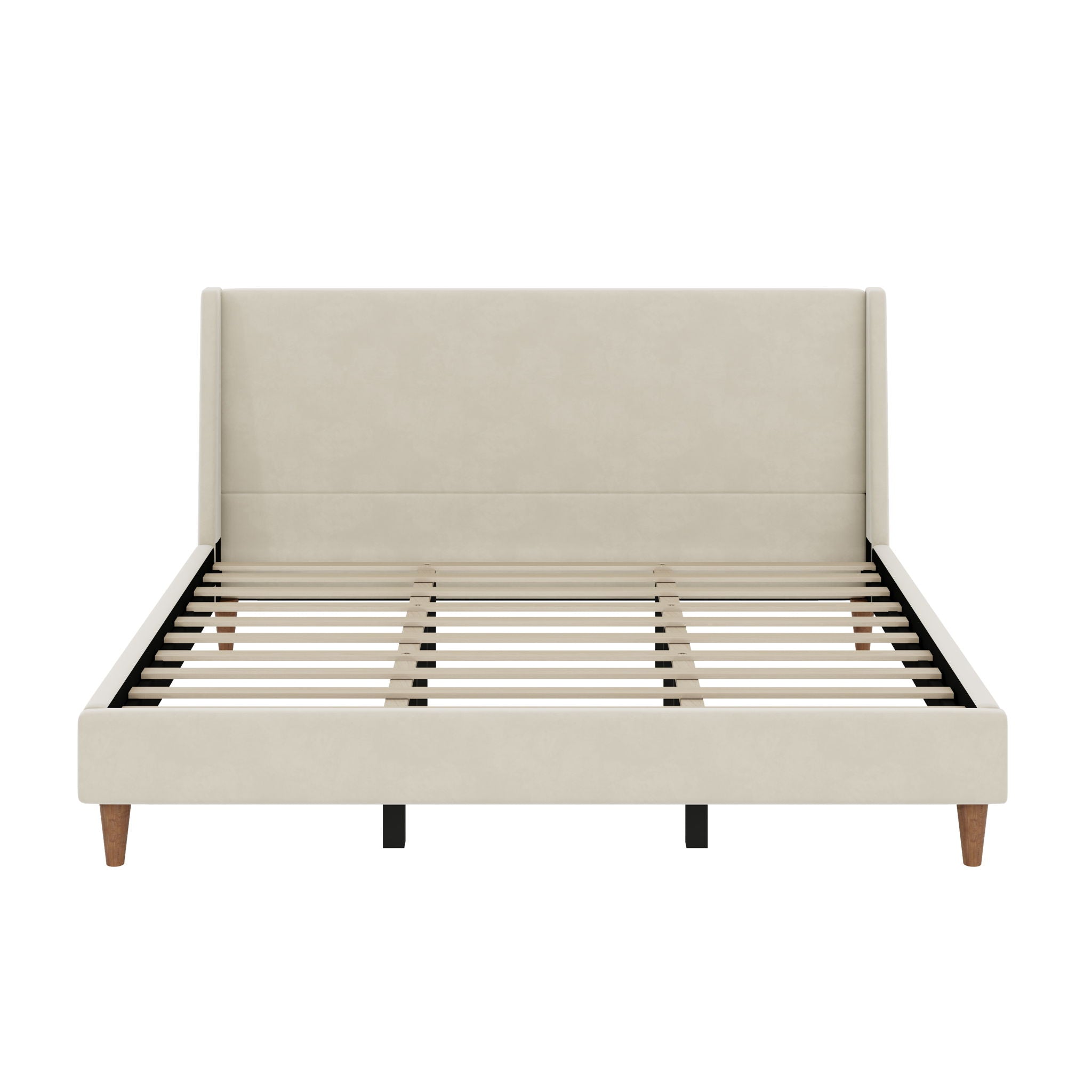 Modern Upholstered Platform Bed With Wingback Headboard