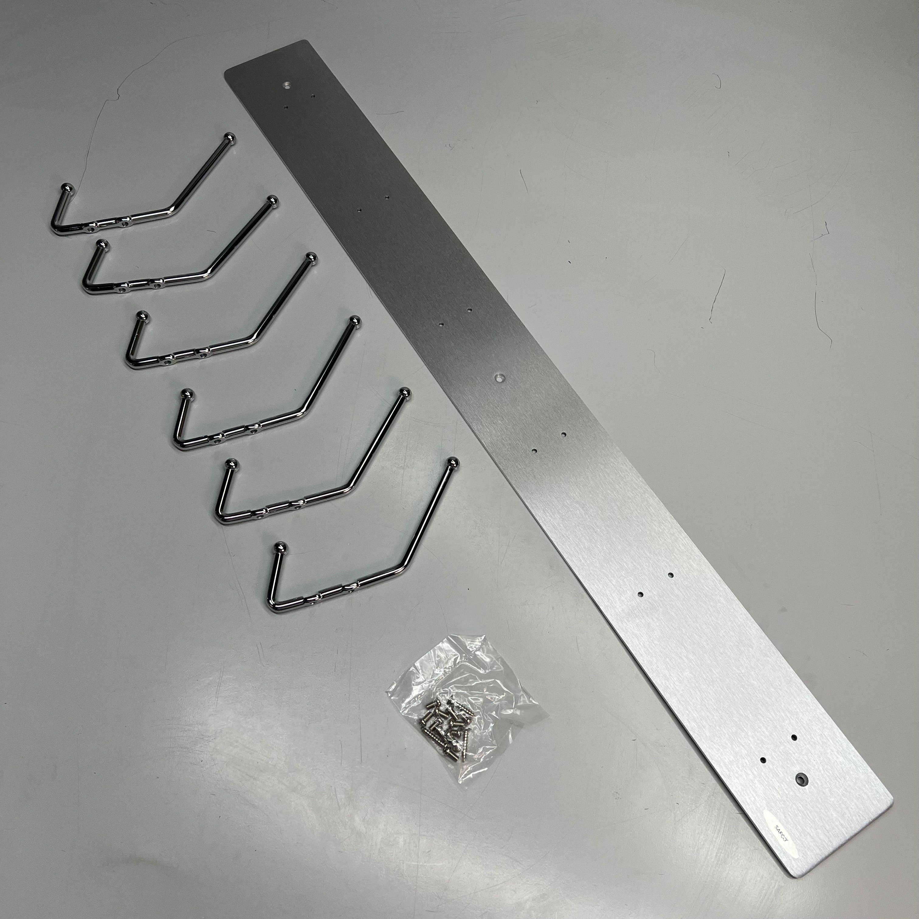 SAFCO Satin Metal Six-Peg Coat Hook Wall Mount Rack 6 Pegs 36" L  Silver 4162