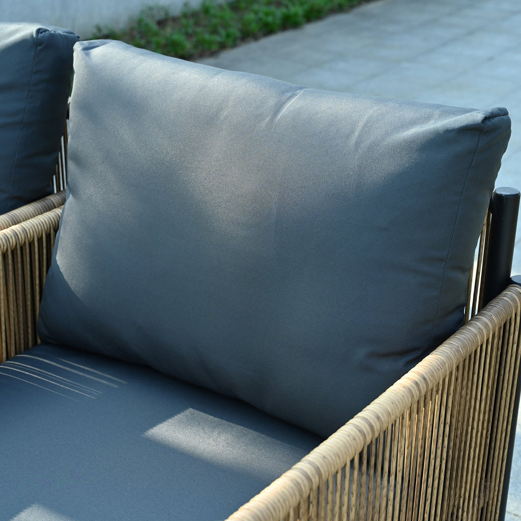 Patio 6-Piece Brown PE Wicker Sofa Set with Grey Cushions