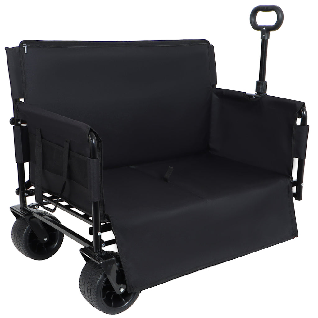 3-in-1 Convertible Folding Wagon Cart with Bench Seat & Storage