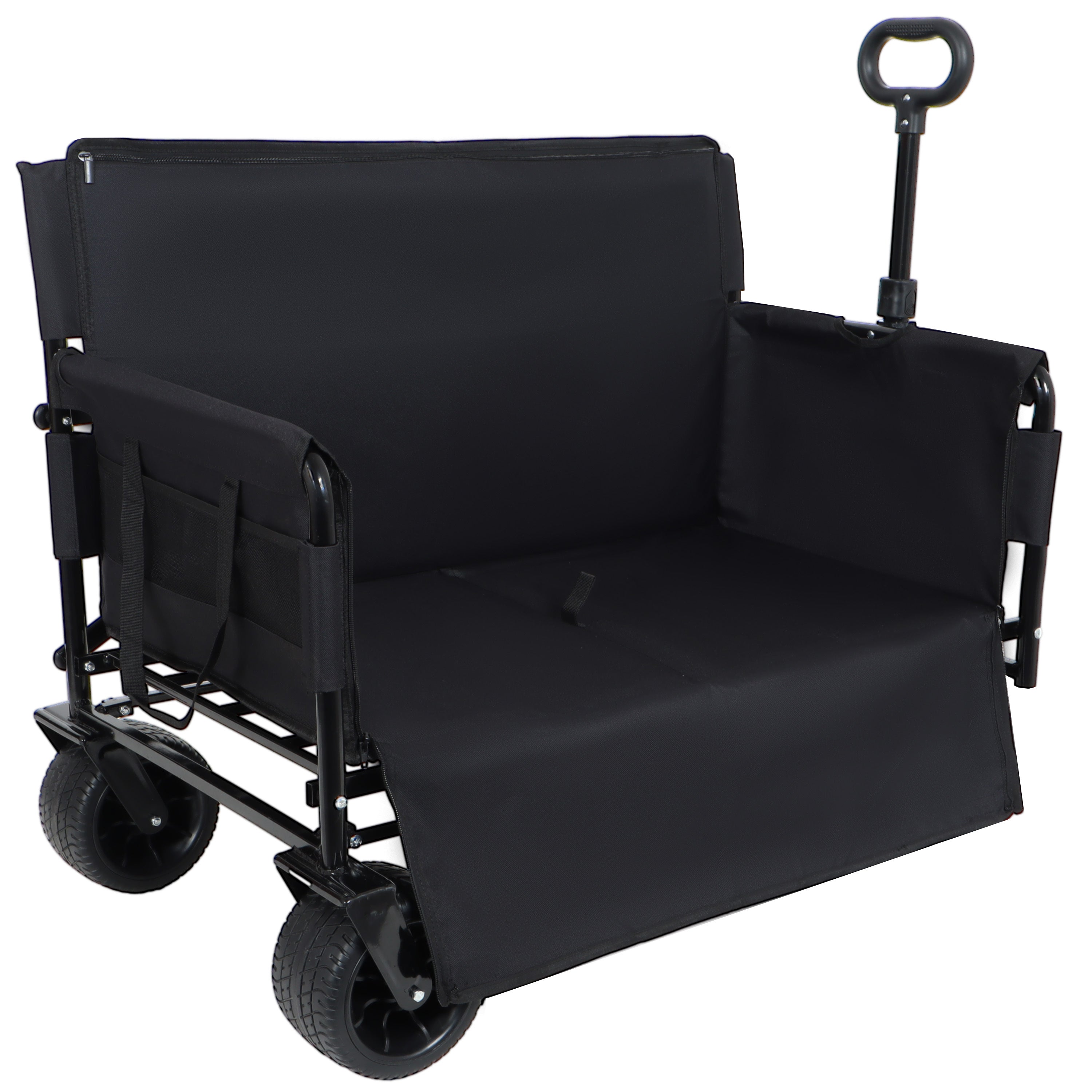 3-in-1 Convertible Folding Wagon Cart with Bench Seat & Storage