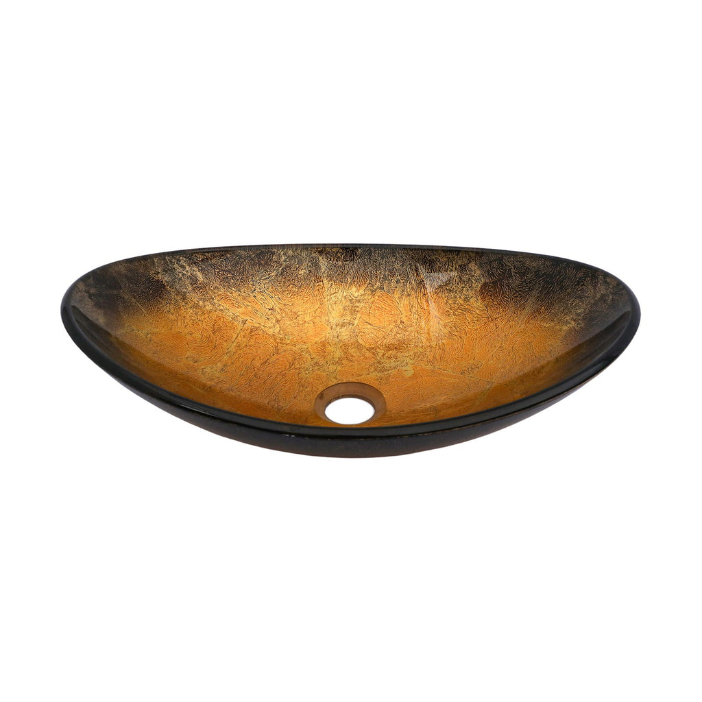 Veined Vessel Sink With Pop Up Drain, Boat Shape Bathroom Sink Above Counter - Gold