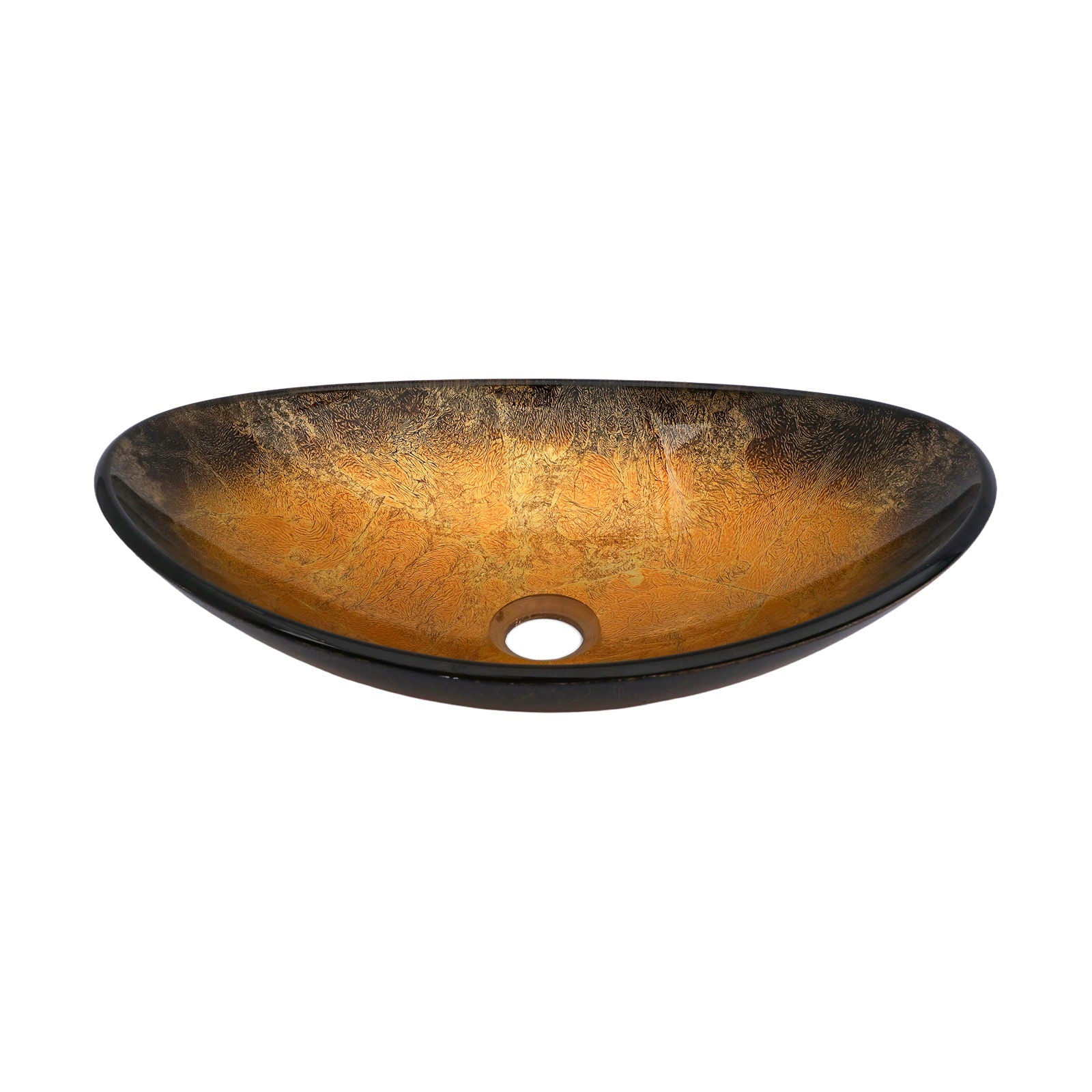 Veined Vessel Sink With Pop Up Drain, Boat Shape Bathroom Sink Above Counter - Gold