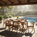 7 Pieces Acacia Wood Outdoor Dining Set with Cream Cushions