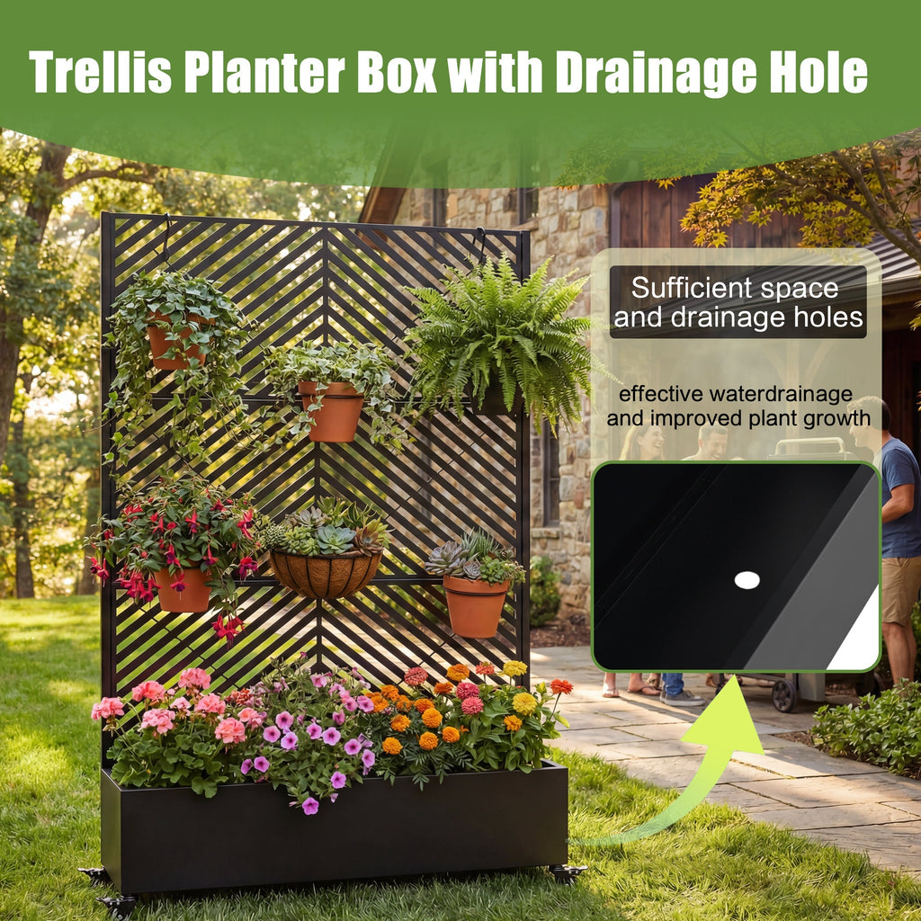 Metal Raised Garden Bed with Wheels and Trellis