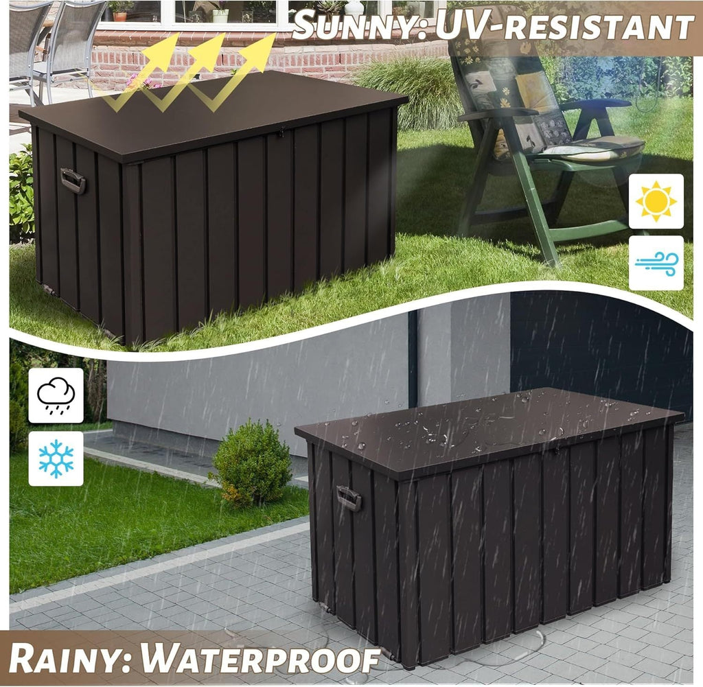 190 Gallon Metal Deck Box, Waterproof Steel Outdoor Storage Cabinet