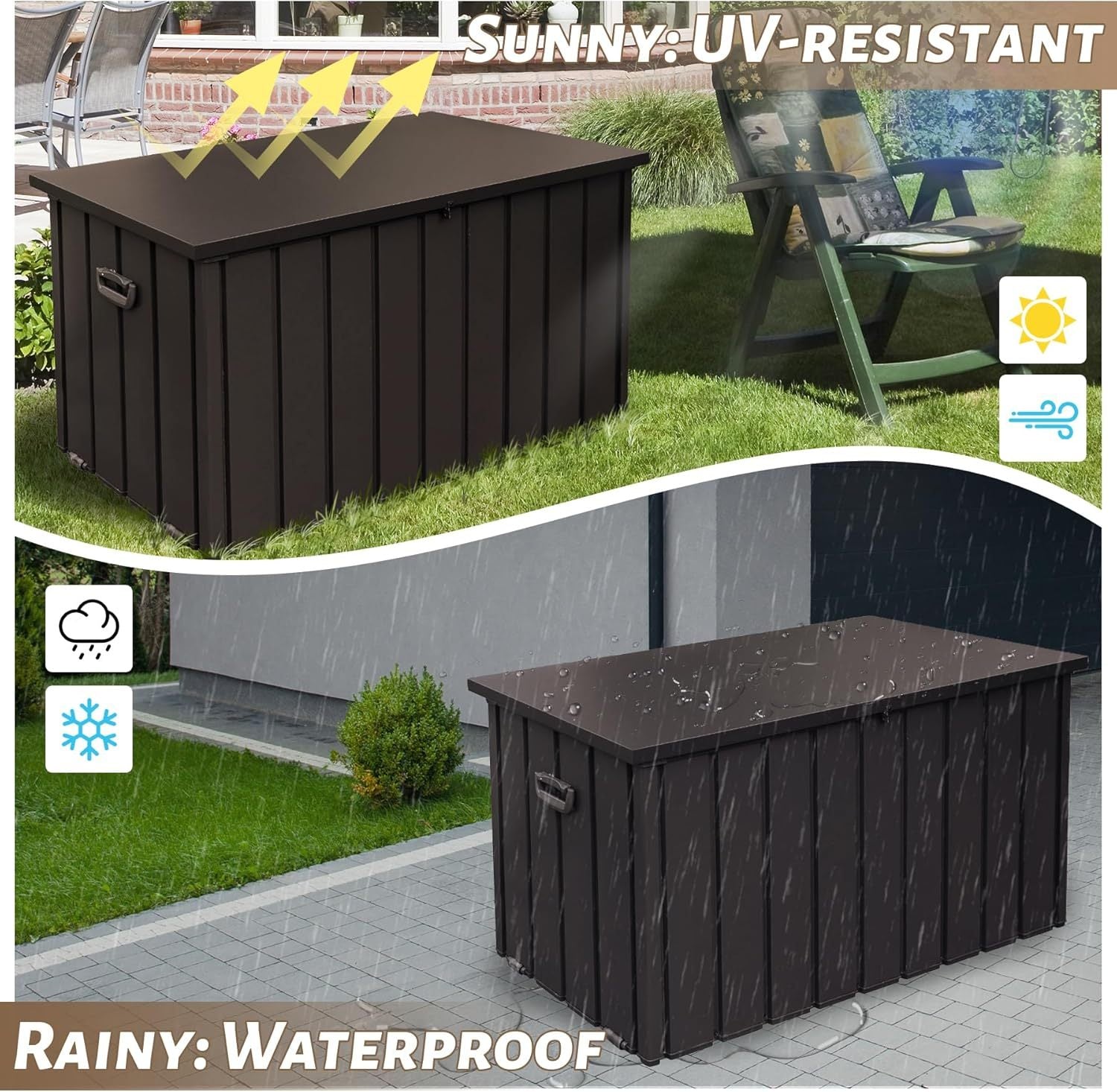 190 Gallon Metal Deck Box, Waterproof Steel Outdoor Storage Cabinet