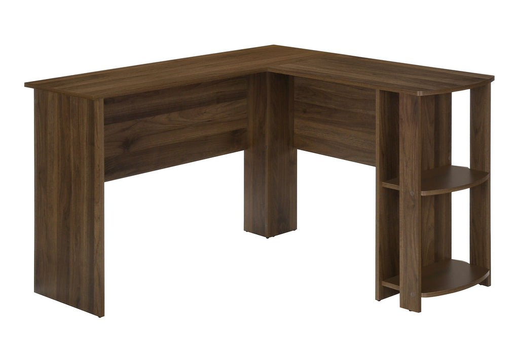 Computer Desk, Home Office, Corner, Storage Shelves, L Shape, Walnut