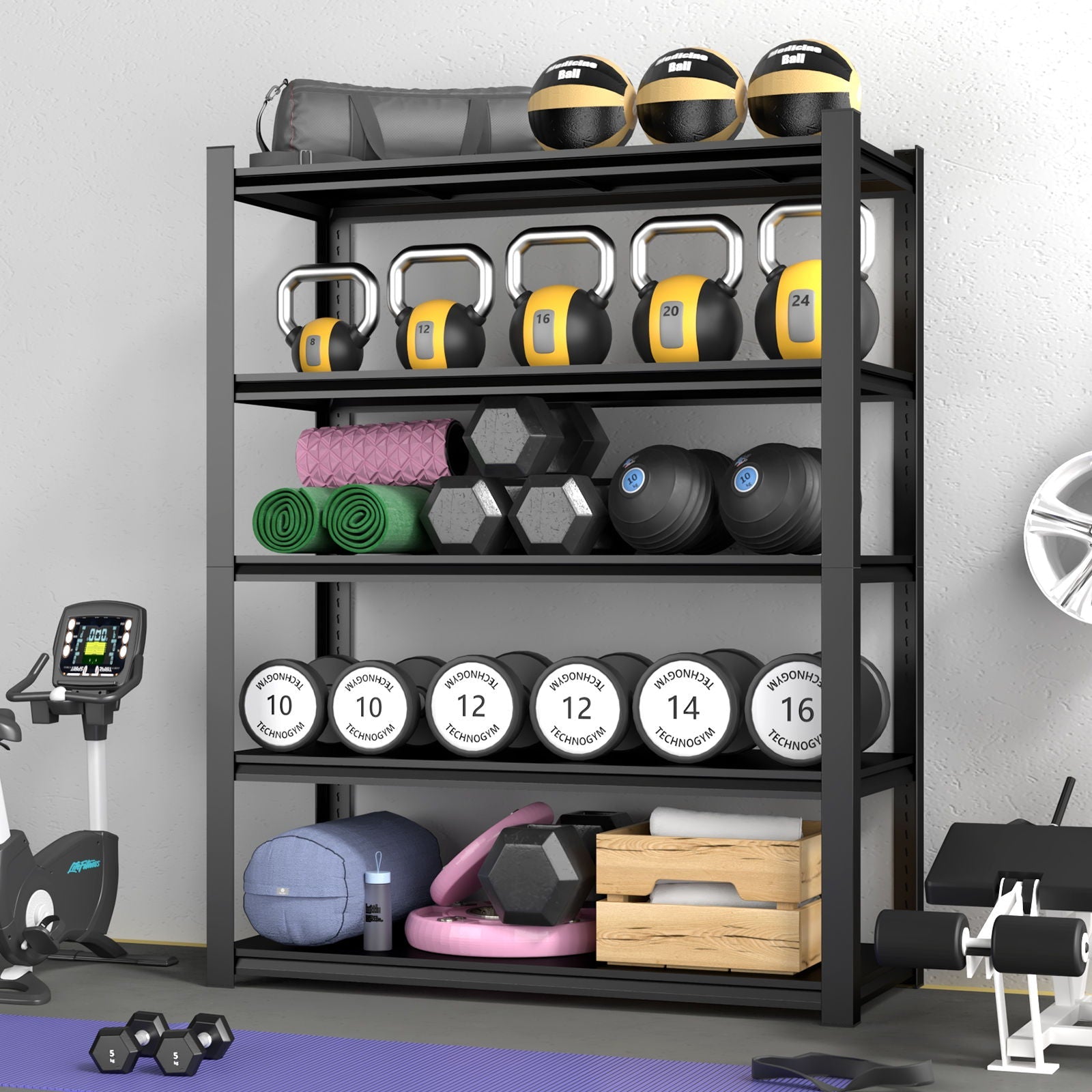 Shelves With 5 Removable Dividers, Durable For Garage - Black
