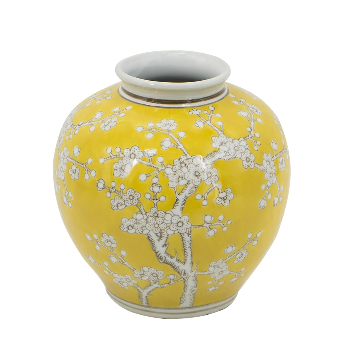 D8.7x9.1' Yellow and White Wide Curved Plum Blossom Vase
