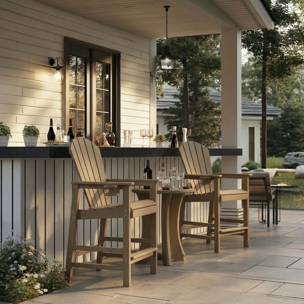 HDPE Bar Height Adirondack Chair with Cup Holder